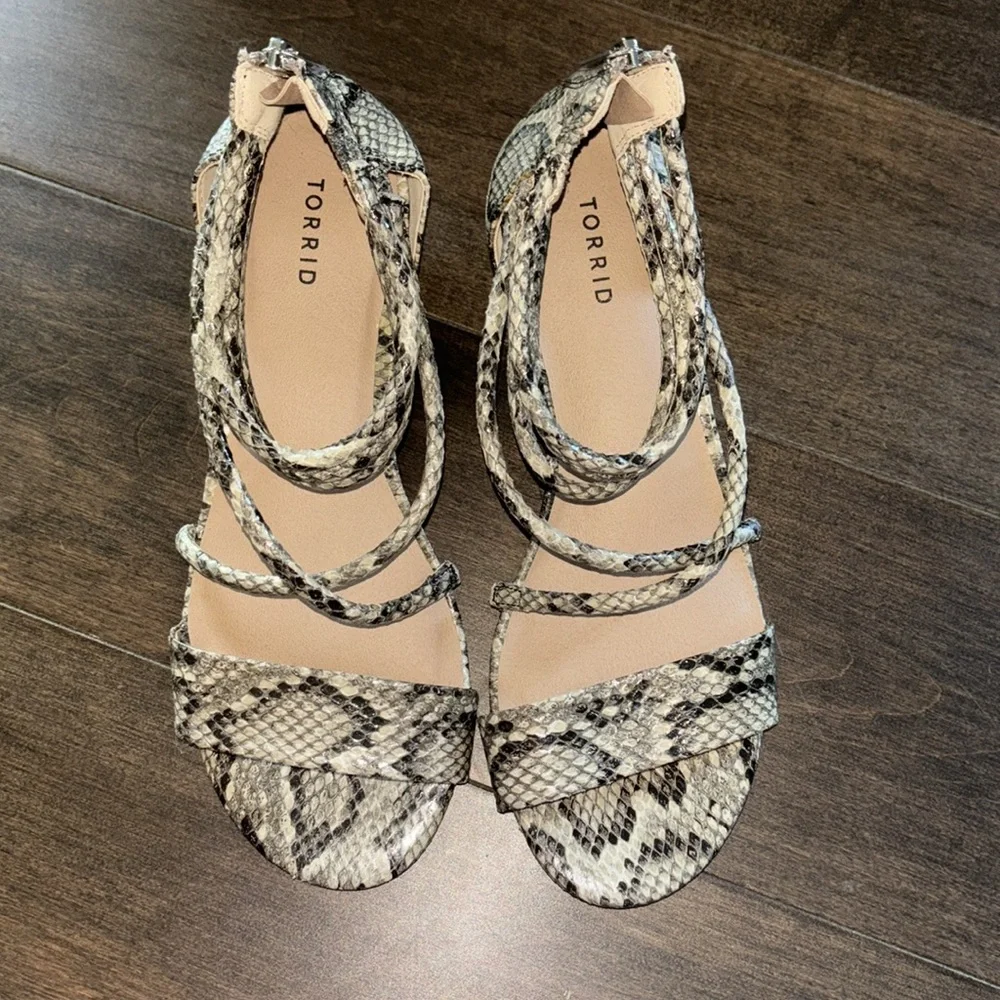 Torrid Snakeskin Zipper Back Sandals